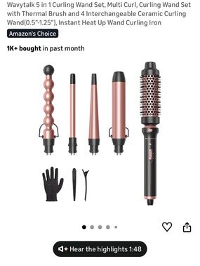 Wavytalk 5-in-1 Curling Wand Set with Thermal Brush - Rose Gold & Black